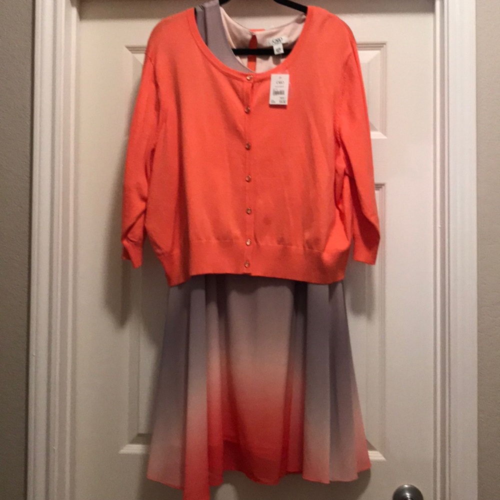 Multi-color dress w cardigan.